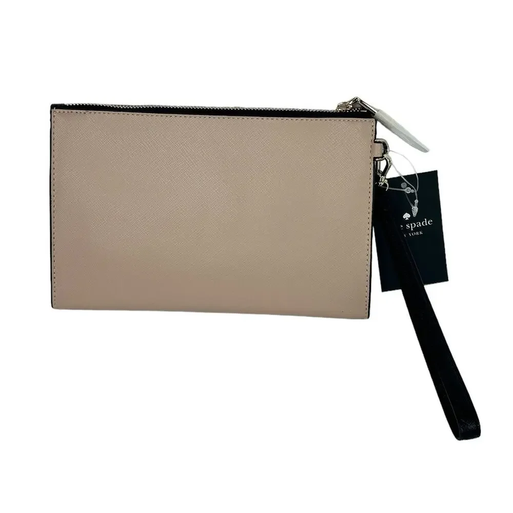 Kate Spade color block Staci Medium Wristlet warm beige and Black